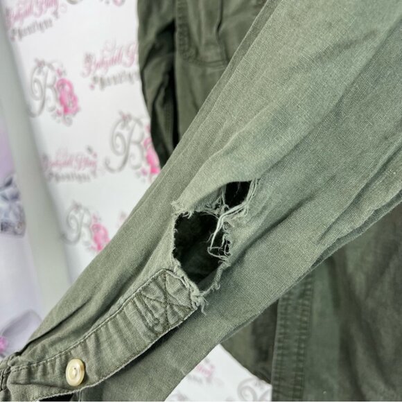 Converse button down shirt green military cargo style One Star Green Fabric - Picture 7 of 7